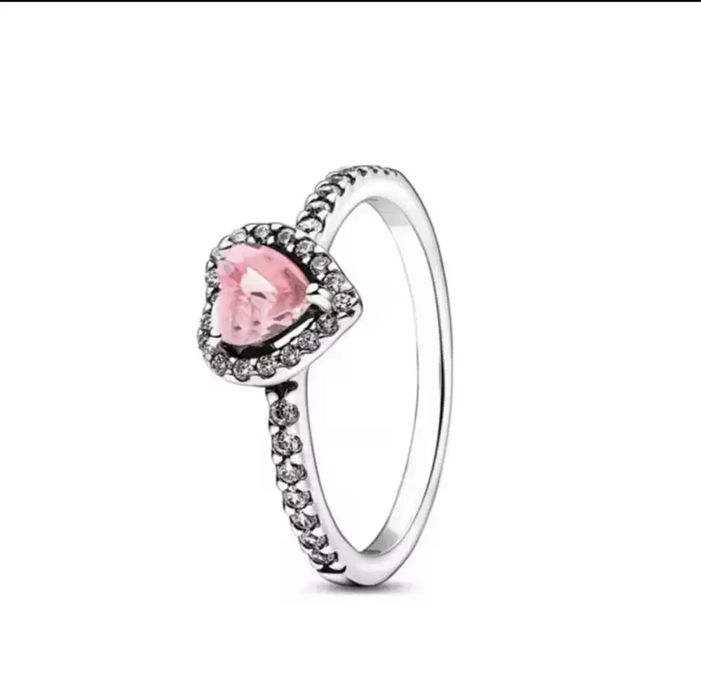 Pink and silver heart ring size 7